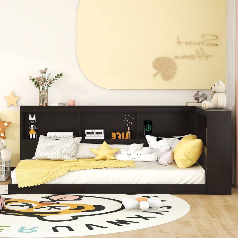 Wood Daybed with Storage Cabinets and USB Ports