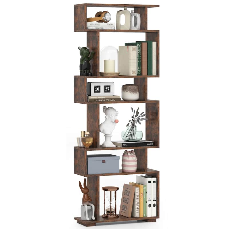 Gymax 2PCS 6-tier Storage Bookshelf Tall Display Shelf w/