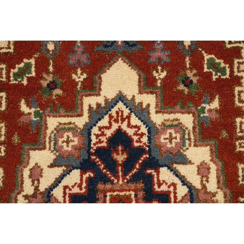 Hand Knotted Oriental 100% Wool Carpet Traditional Medallion Oranges & Rust Heriz (serapi) Area Rug - 5' 3'' X 2' 10''