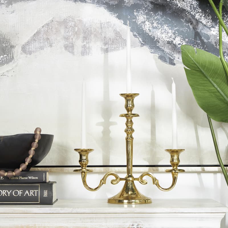 Aluminum Metal Scrolled Candelabra - Gold or Silver - Roche River Decor