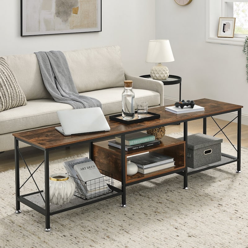 VECELO Large TV Console and TV Cabinet Industrial Entertainment Center for TVs up to 77, TV Stand