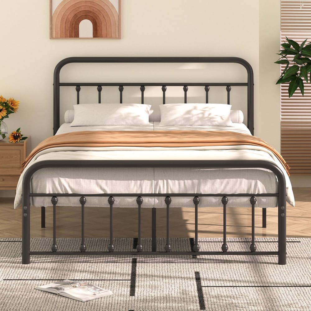 VECELO Metal Bed Frame with Headboard Classic Metal Platform Bed Frame Mattress Foundation with Victorian Style Footboard