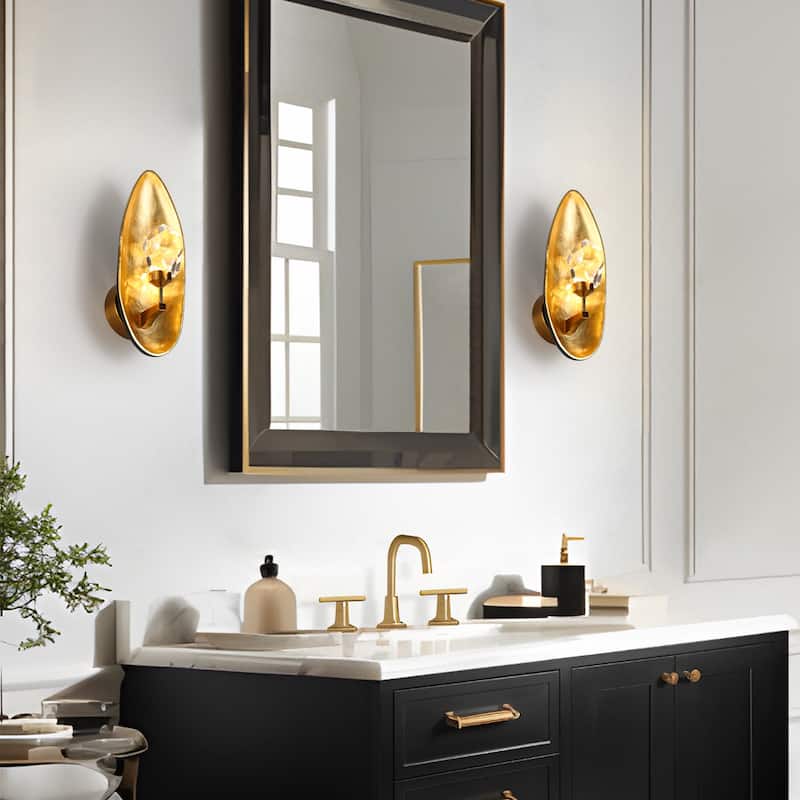 Modern 1-Light Black Gold Wall Sconce Bathroom Vanity Lights - Dia. 6" x H 15"
