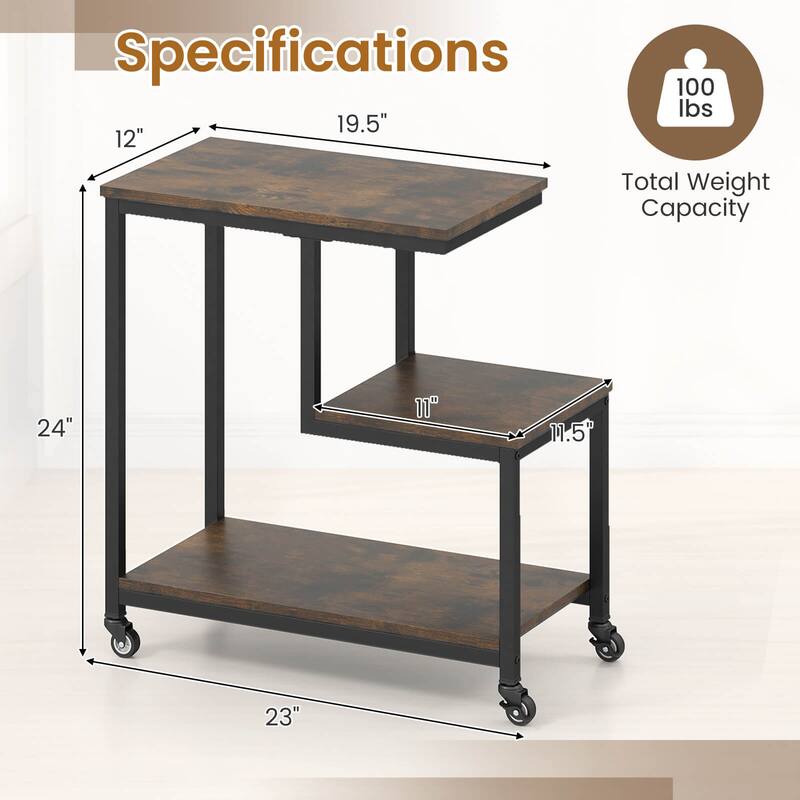 Costway 1/2 PCS Modern G-Shaped End Table Home 3-Tier Side Table with - See Details