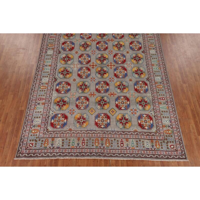 All-Over Gray Kazak Oriental Area Rug Hand-Knotted Wool Carpet - 8'5" x 11'9"