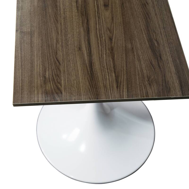 Verve 24 in. Wide Dining Table Square MDF Wood Tabletop in White Stainless Steel Pedestal Base Accent Kitchen Table