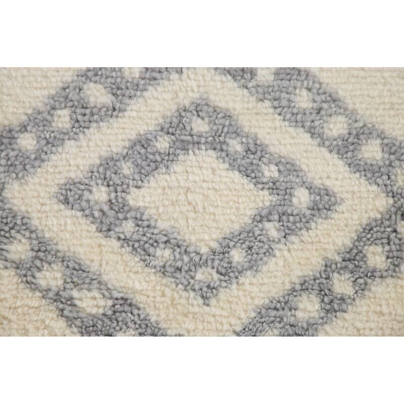 Hand Knotted Oriental 100% Wool Carpet Modern Geometric Beige & Ivories Moroccan Area Rug - 7' 8'' X 5' 3''