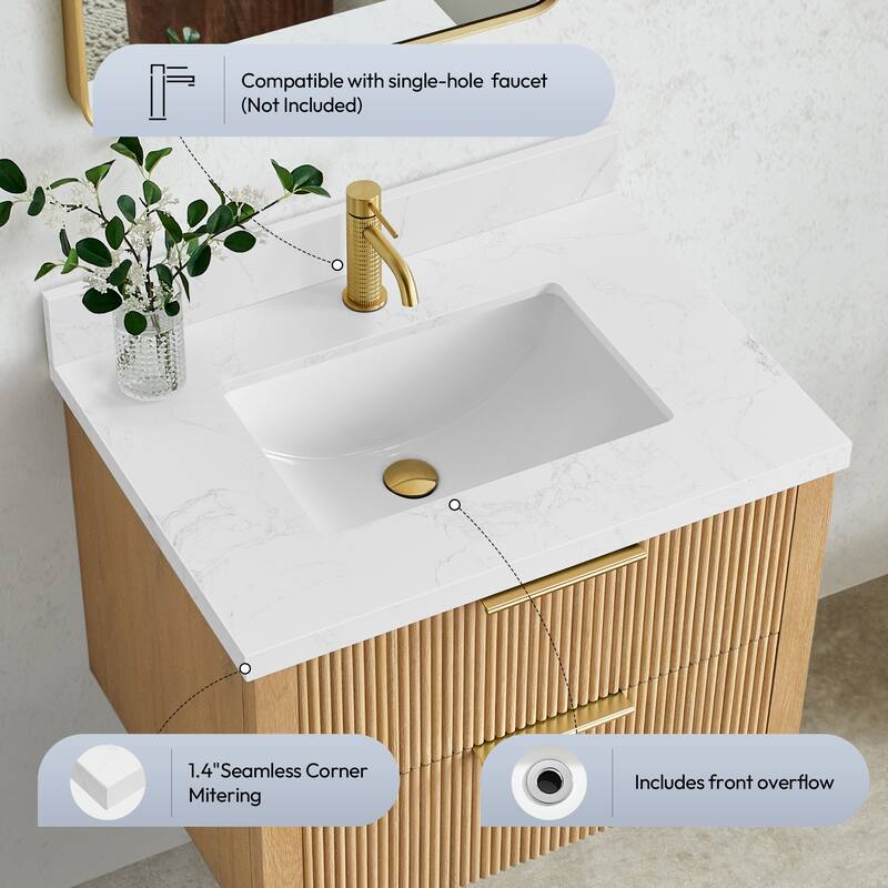 Malaga Composite Stone Vanity Top with White Rectangular Sink