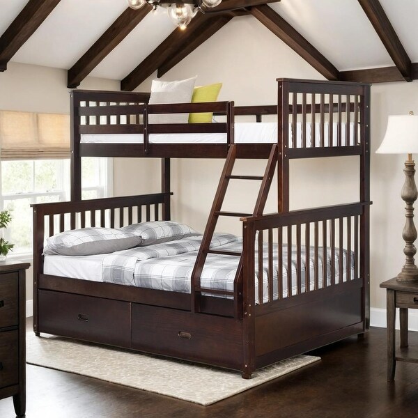 Twin Over Full Bunk Bed with Storage Drawers White Espresso