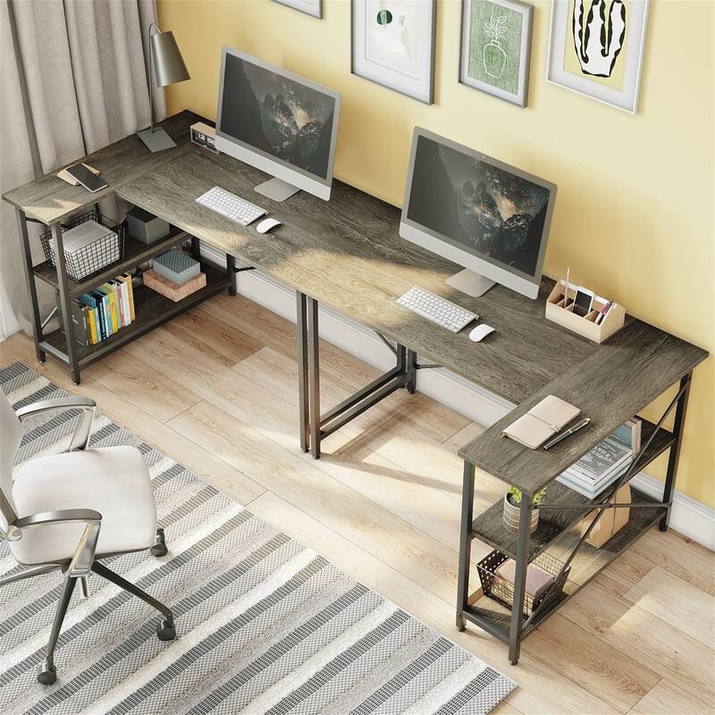 Small L Shaped Desk with Storage Shelves
