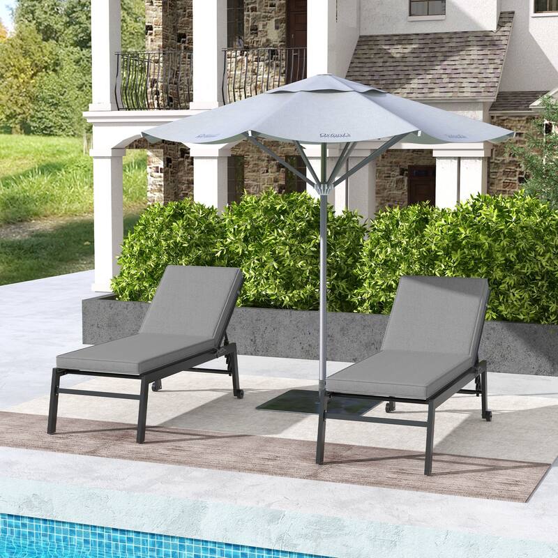 Outsunny 2 Patio Chaise Lounge Chair Cushions with Backrests, Replacement Patio Cushions with Ties for Outdoor Poolside Lounge