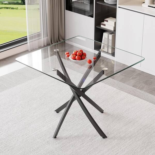 Modern Black Glass Dining Table with Stainless Steel Legs - Bed Bath ...