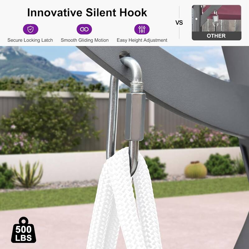 PURPLE LEAF 2-Person Patio Porch Swing with PVC Canopy, Solar LED Lights & Cushions - 2 Seat