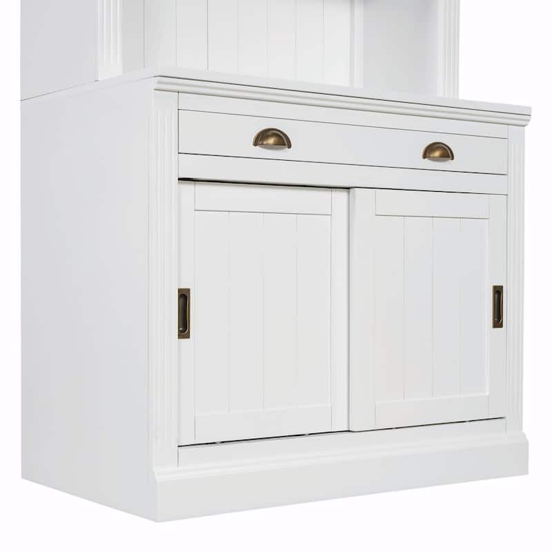 83.4" Tall Bookshelf with LED Lighting, Sliding Doors and Open Shelves