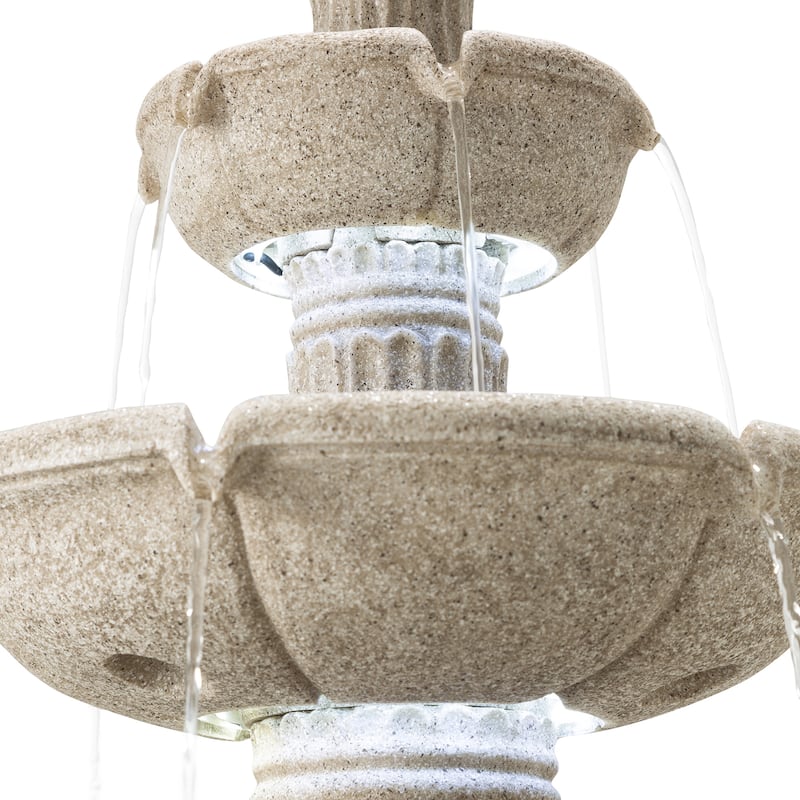 Glitzhome 45.25"H Oversized Sand Beige Terrazzo Resin 3-Tier Lighted Outdoor Fountain
