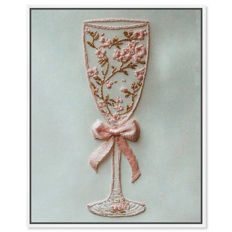 Champagne Glass Bow Canvas by Art Remedy - White - 16" x 20"