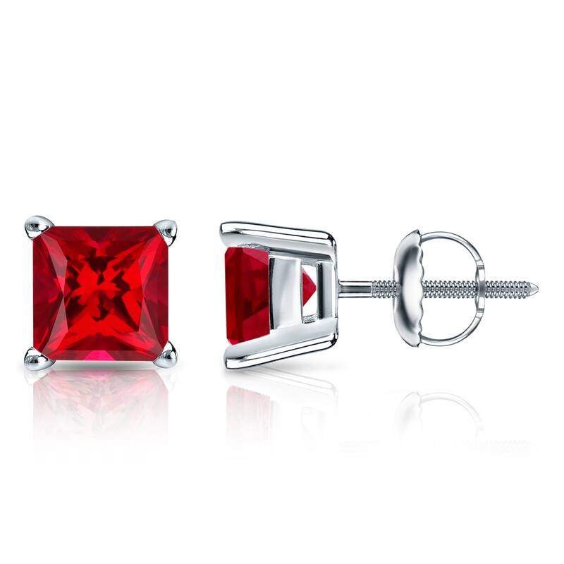 Auriya 14k Gold Lab Grown Gemstone Ruby Stud Earrings Princess 0.25 to 5.00 ct. tw. 4-Prong Basket Screw-Back - 0.50ct tgw. - White