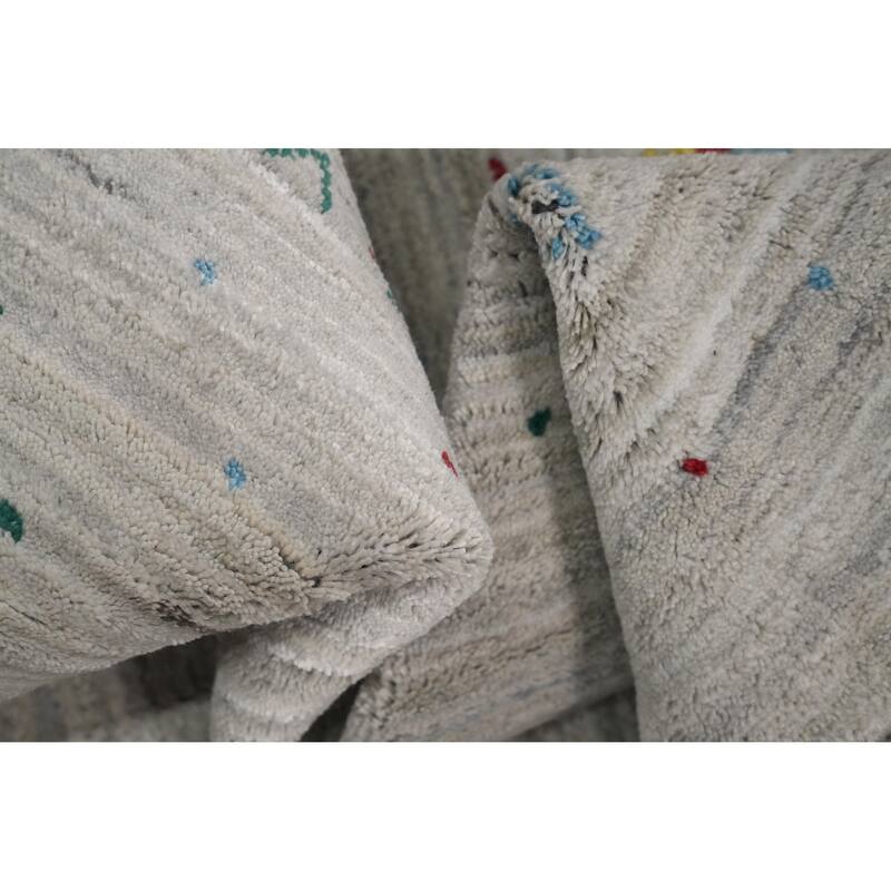 Hand Knotted Oriental Viscose Silk Carpet Tribal Animal Pictorial Greys & Charcoal Gabbeh Area Rug - 11' 8'' X 5' 4''