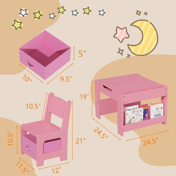 dimension image slide 1 of 3, Kids Art Table and Chair Set, 3 in 1 Activity Table with 2 Chairs