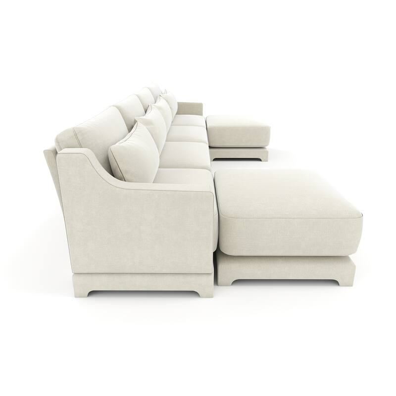 Modern Chenille 4-Seater Sofa with 2 Ottoman, Lumbar Cushions, Ergonomic Backrest, High-Resilience Spongeand Tufted Armrests