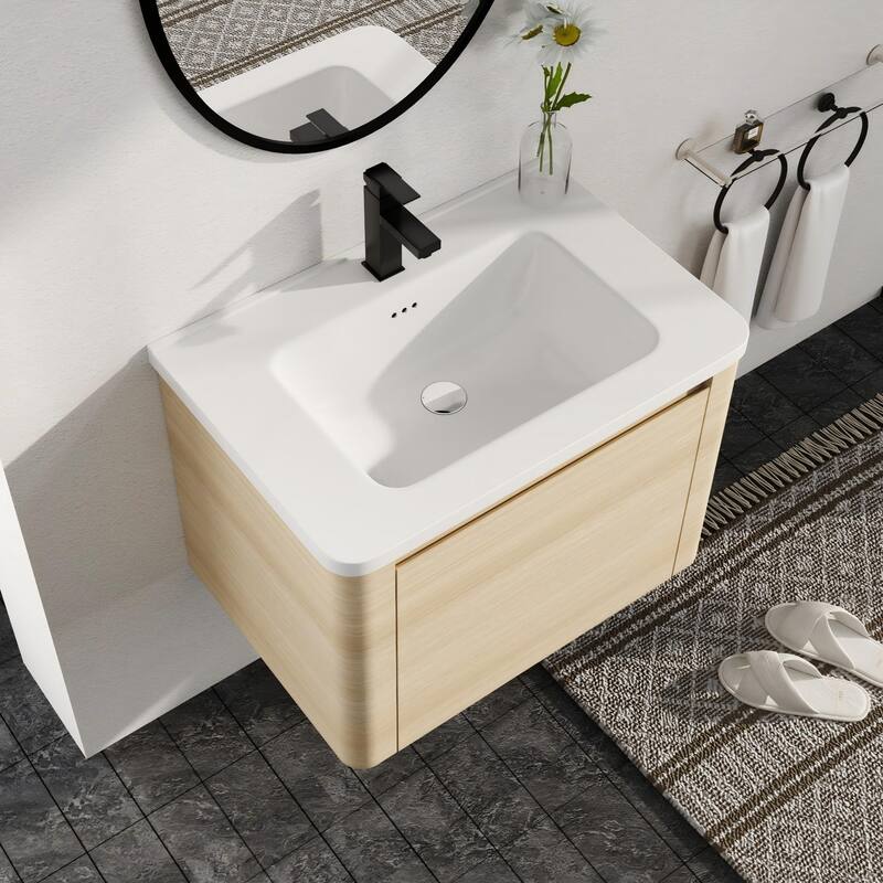 Malwee 28"/40"/52"/68" Floating Bathroom Vanity, Wall Mounted Bathroom Vanity with Ceramic Sink,Soft Close Door and Shelf