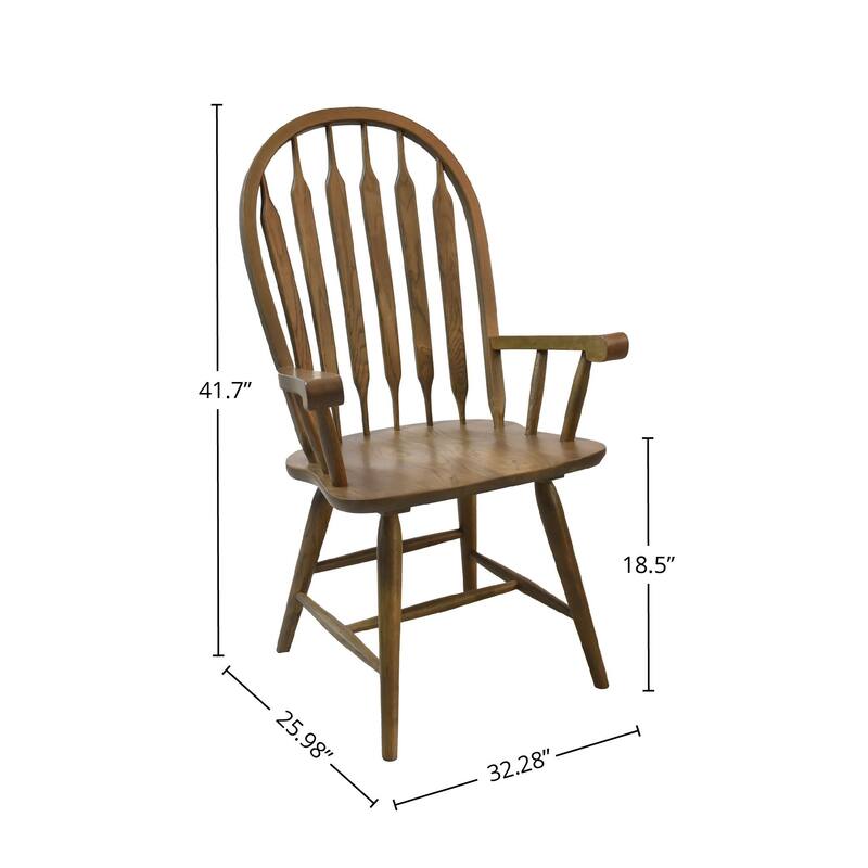 Colonial Solid Oak Arrow Back Arm Chair, Weathered Chestnut (Set of 2)