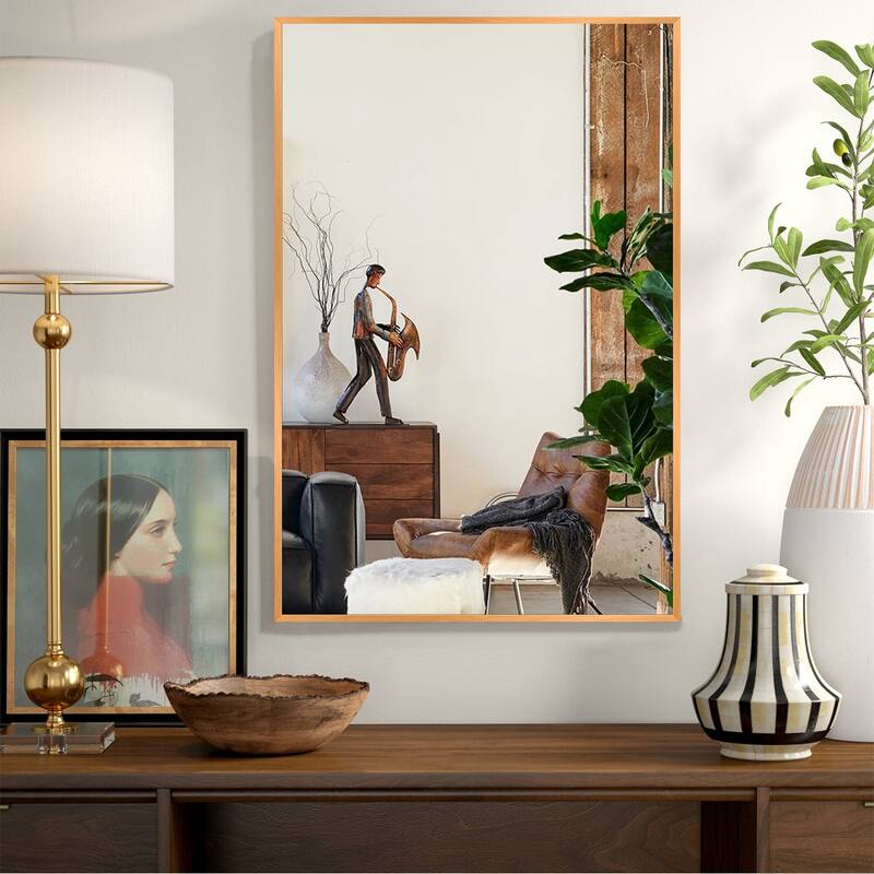Modern Thin Frame Wall-mounted Vanity Mirror (Set Of 2) - 38*26 - Gold