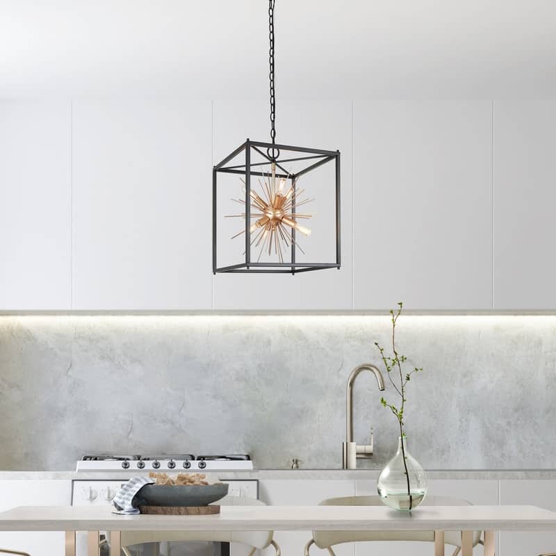 Twink Modern Black Gold 6-light Square Chandelier Starburst Pendant Light for Dining Room