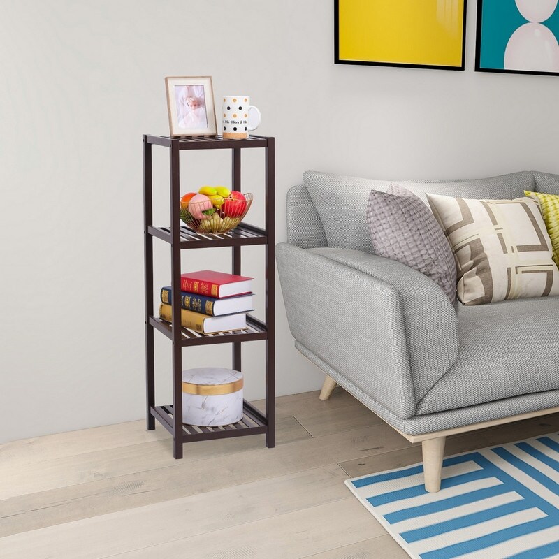 Living Room HomeMiYN Bamboo Storage Shelf Bathroom Brown 4-Tier Rack Book Indoor Shelves Living Room HomeMiYN Bamboo Storage Shelf Bathroom Brown 4-Tier Rack Book Indoor Shelves