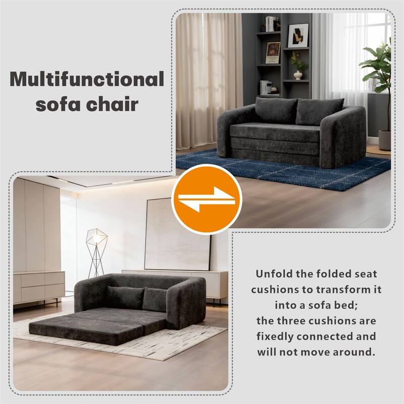 71.2"W 2-in-1 Foldable Pull Out Loveseat Sofa Bed Equipped with Armrest & Backrest Pillows