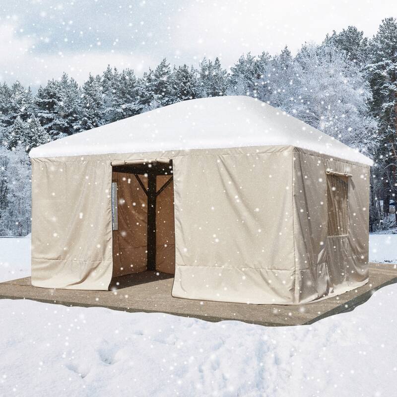 Outdoor Hardtop Gazebo with Galvanized Steel Double Roof & Aluminum Frame, Outdoor pergola with Premium Curtains and Nettings