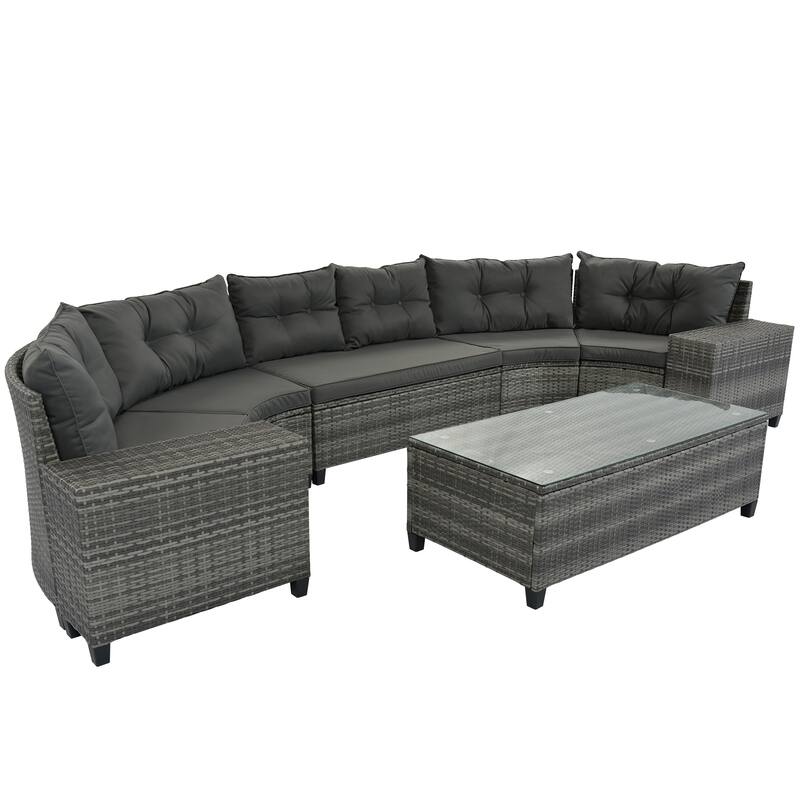 8-Piece Half-Moon Sectional Sofa Set with Rectangular Table