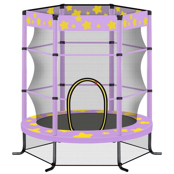 slide 2 of 15, 55 Inch Outdoor Indoor Kids Trampoline with Safety Enclosure Net Purple