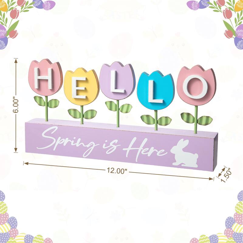 Glitzhome Easter Wooden/Metal Tulips/Bunny Family Spring Theme Table Decor