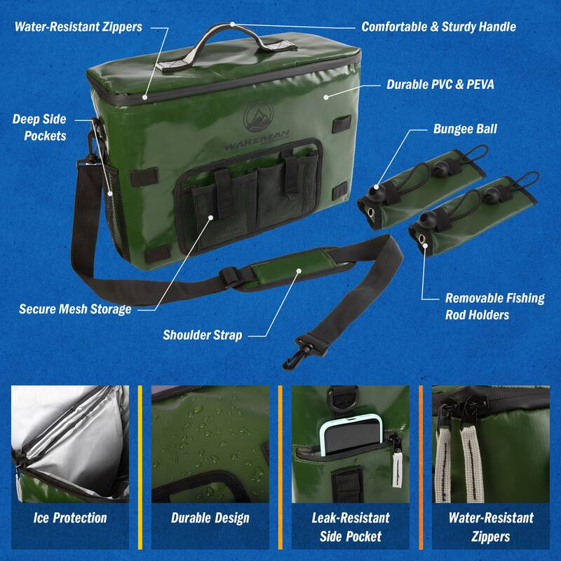 Kayak Cooler - 18L Seat Back Fishing Cooler - Water-Resistant Insulated Bag - 8-12 Hour Cooling Time by Wakeman Outdoors