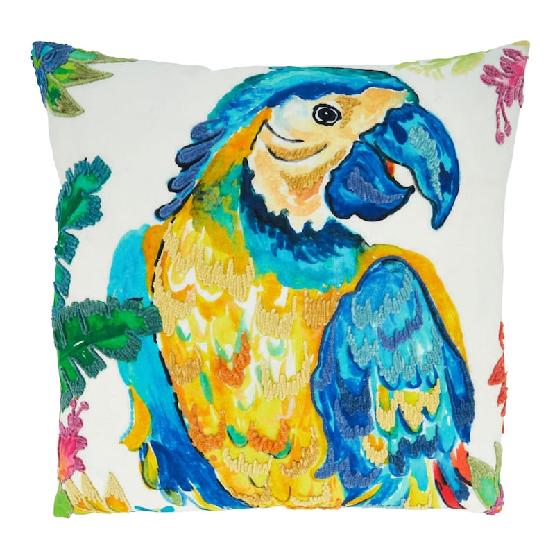 Throw Pillow With Parrot Design - Polyester