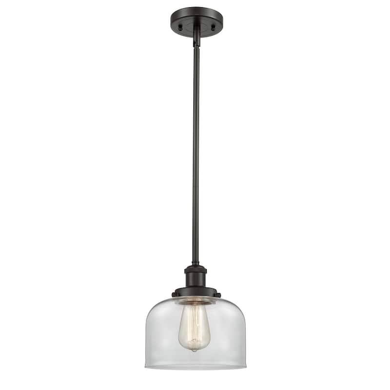 Innovations Lighting Large Bell 8" Wide Mini Pendant - Rod Hung - Oil Rubbed Bronze / Clear