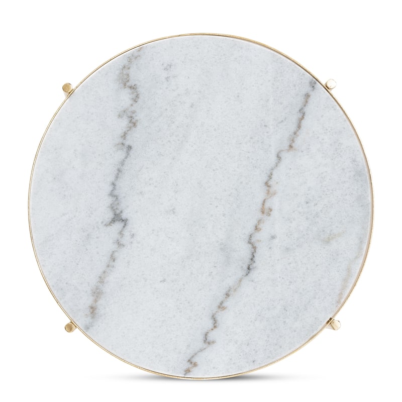 Maddock Contemporary Gold Metal End Table with Real Marble Tabletop