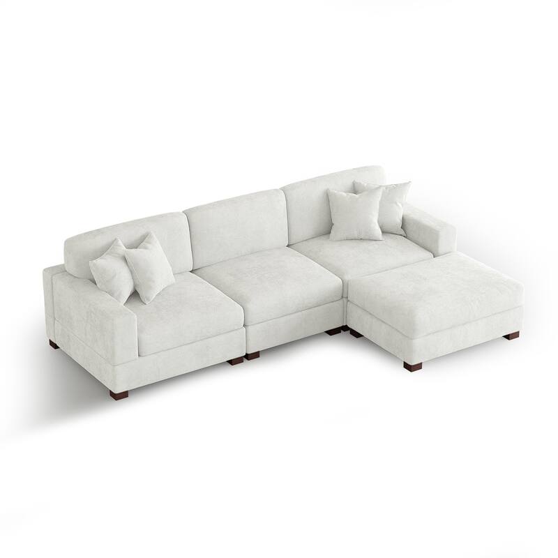 Modern Oversized Chenille Modular Sectional Sofa with Ottoman