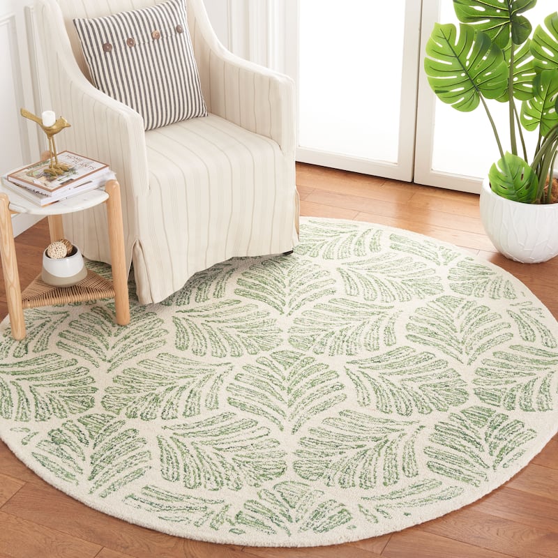 SAFAVIEH Handmade Jardin Sayde Botanical Wool Rug - 7' Round - Ivory/Green