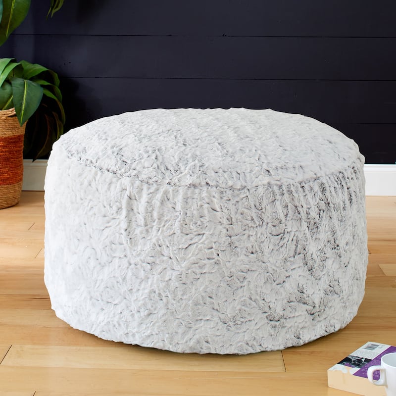 Sorra Home Large Indoor Faux Fur Round Bean Pouf/Ottoman - Grey