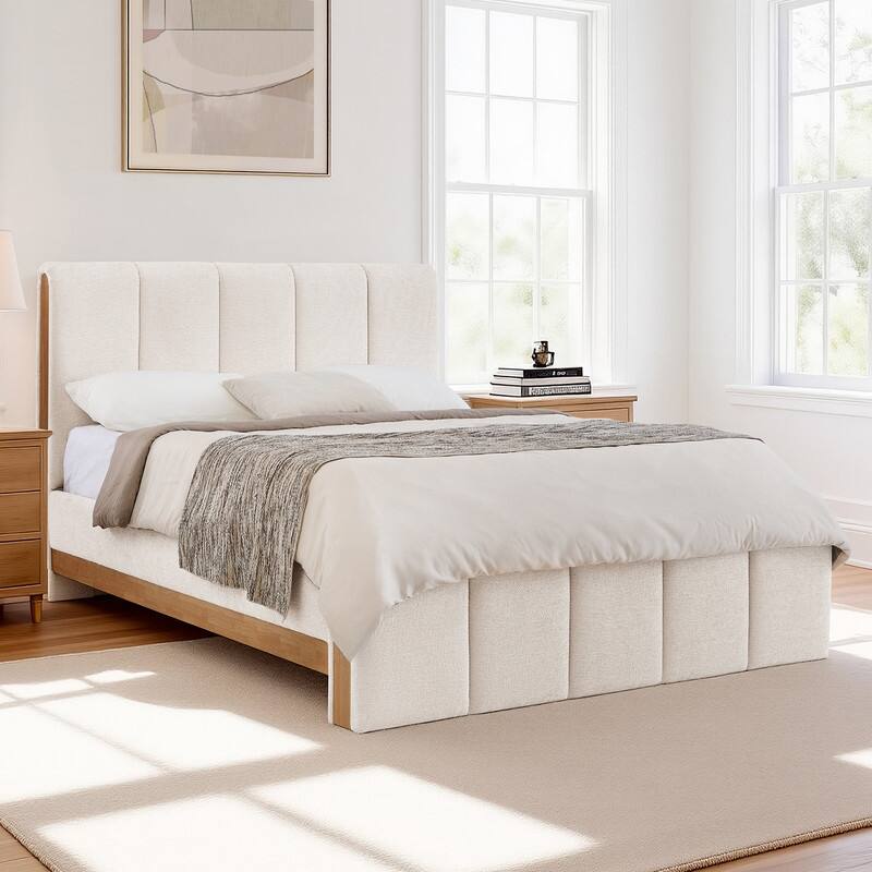 Spruce & Spring Upholstered Platform Bed with Channel-Quilted Headboard and Footboard