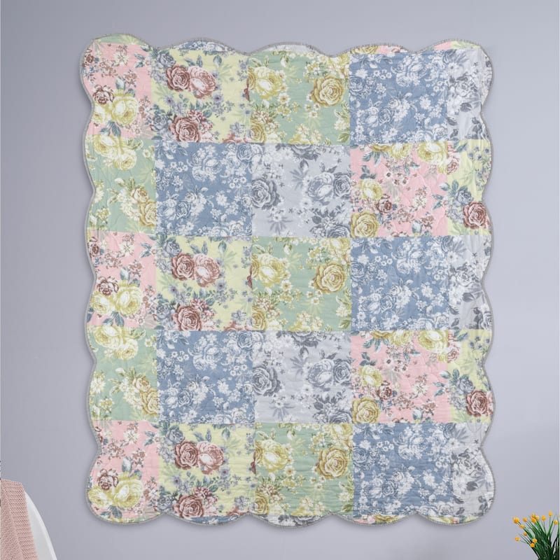 Greenland Home Fashions Emma Traditional Floral Patchwork Print Throw Blanket