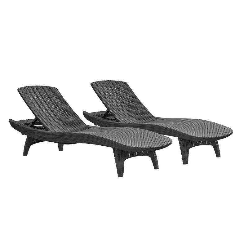 Keter Grenada Chaise Lounger Set Outdoor Furniture For Patio, Poolside, Garden and Lawn - Grey