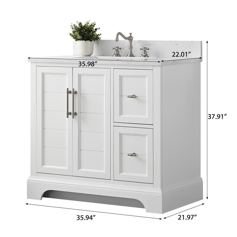 Vanity Art 36" Single Sink Bathroom Vanity with Top & Backsplash