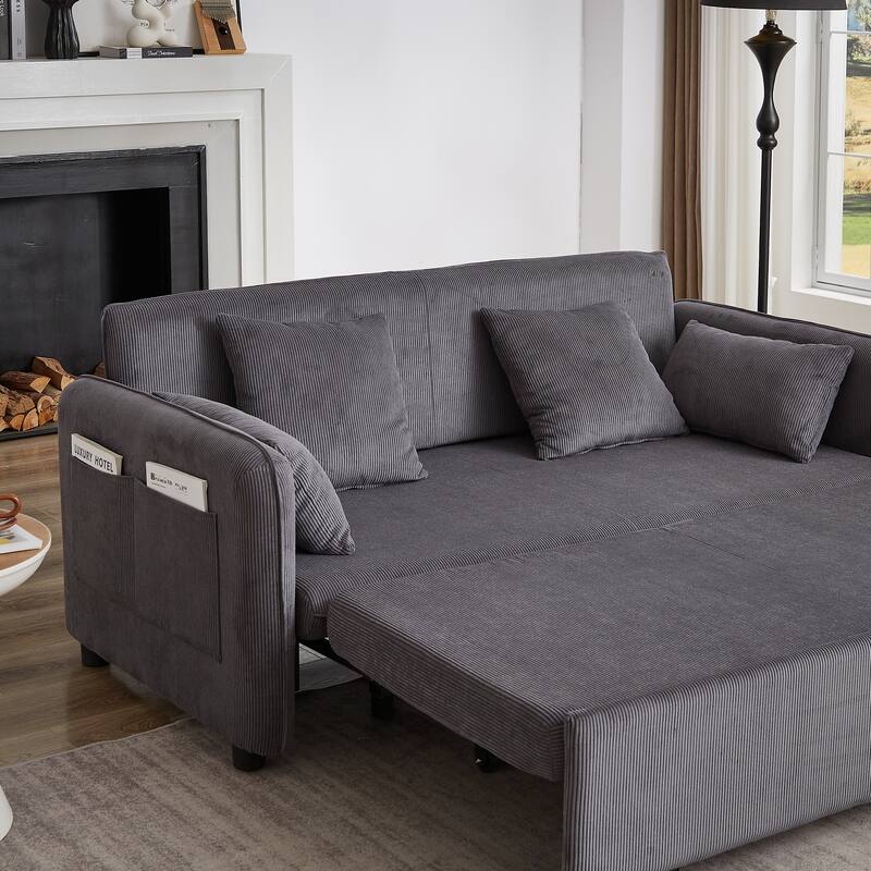 66 Inch Sleeper Sofa Bed Adjustable Sleeper With Pullout Bed 4 Pillows And Side Pockets Soft Convertible