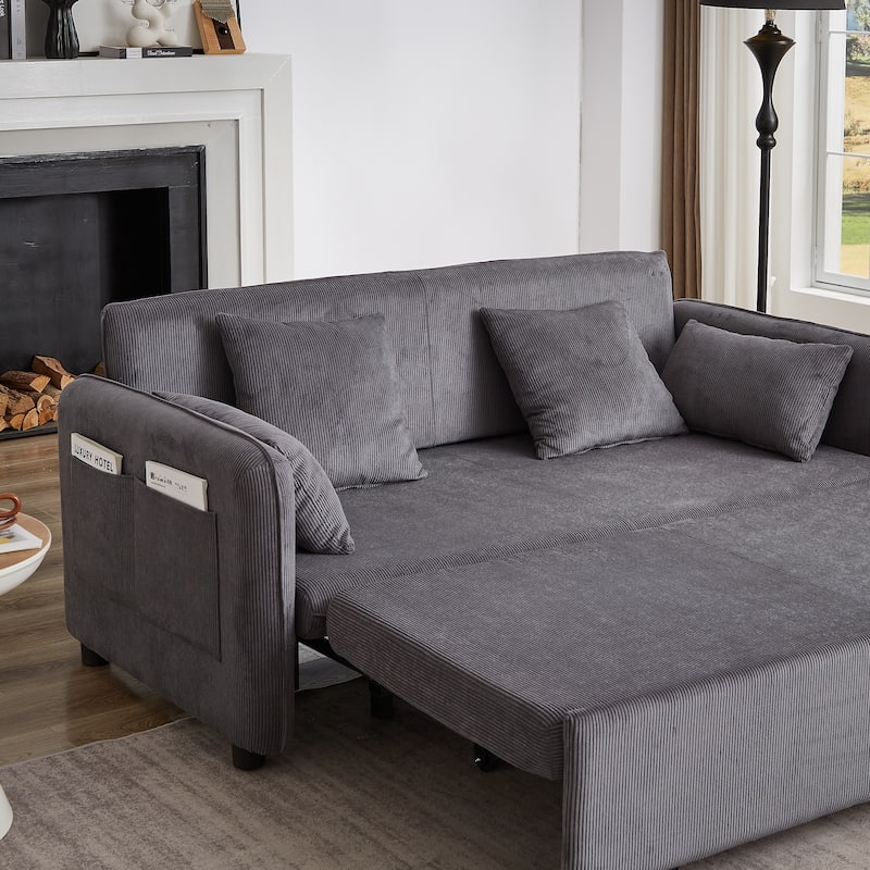 Chenille Interior Lazy Sofa Chaise longue Armchair with three pillows and armrestsSleeping Sofa Bed
