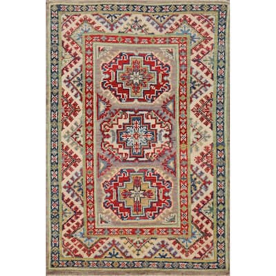 Traditional Kazak Oriental Foyer Rug Handmade Grey Wool Carpet - 2'0"x 3'0"