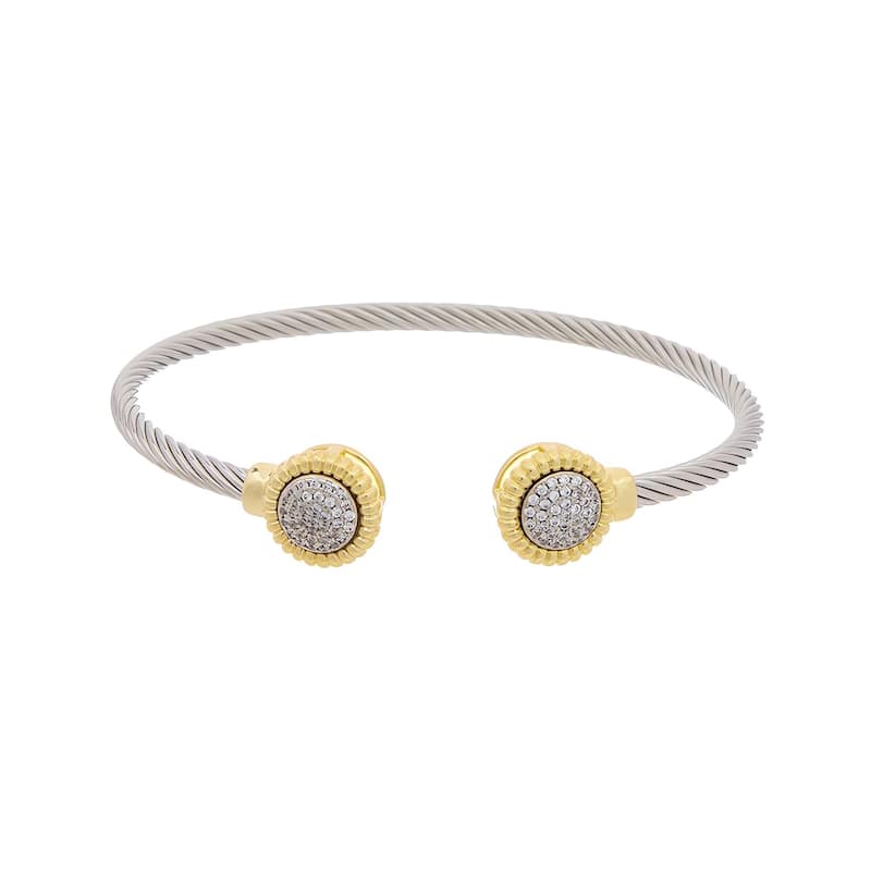 Juvell Gold Two-Tone Plated Cubic Zirconia Twisted Cable Cuff Bracelet
