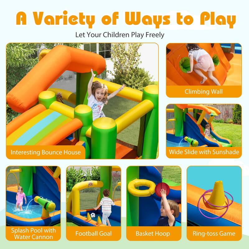 Kids 8-in-1 Inflatable Bouncer with Slide Splash Pool Basketball Hoop Football Goal and Ring Toss Games - 151" x 108" x 92"